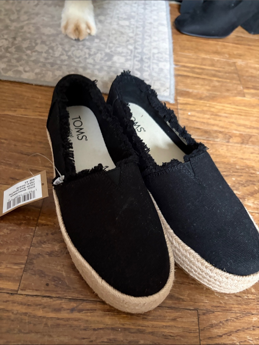 Toms Black Canvas Platform Espadrille Slip-Ons
